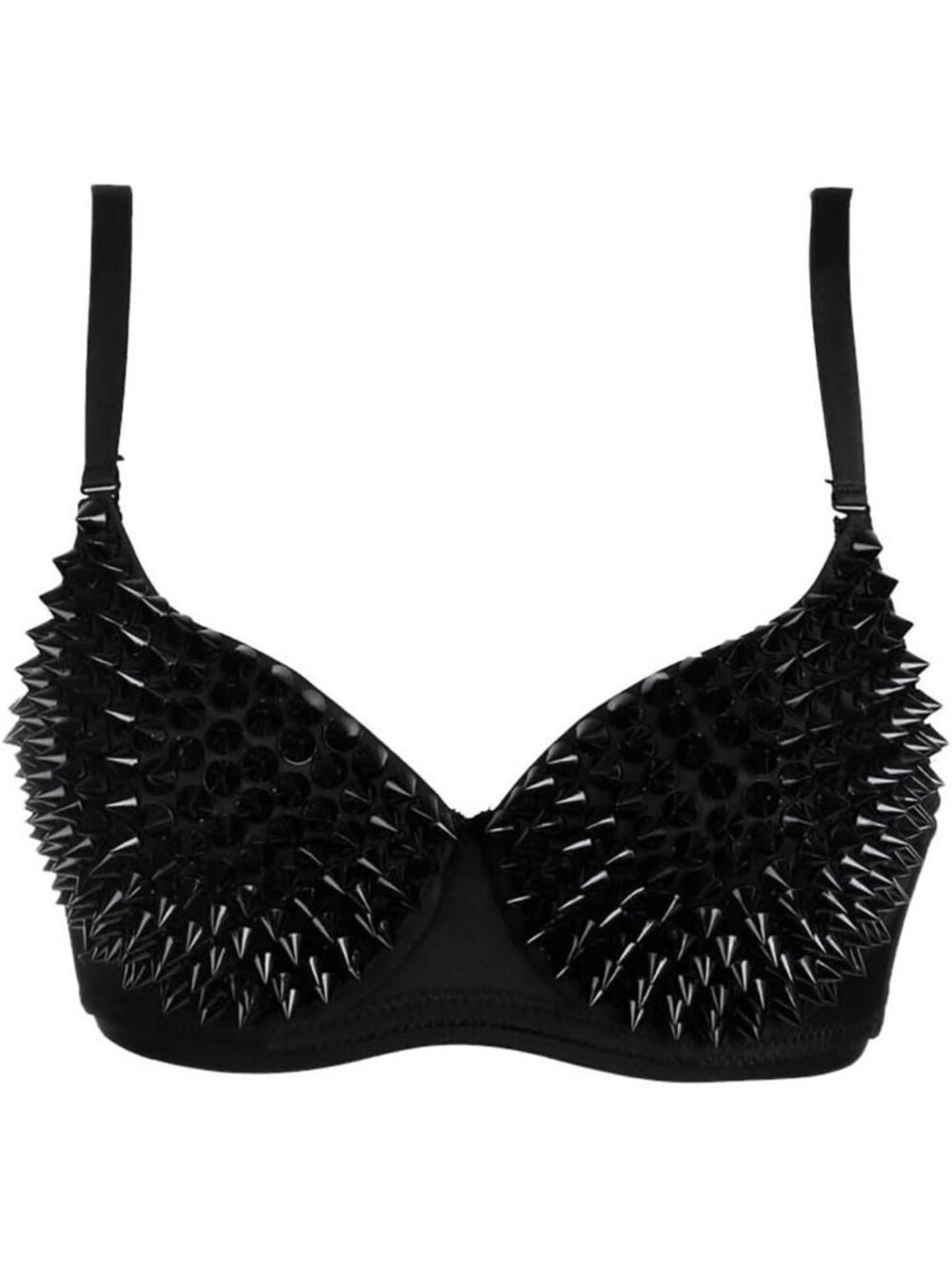 Women's Black Hook & Loop Steampunk Spike Studded Rivet Rave SOLID Sport Bra